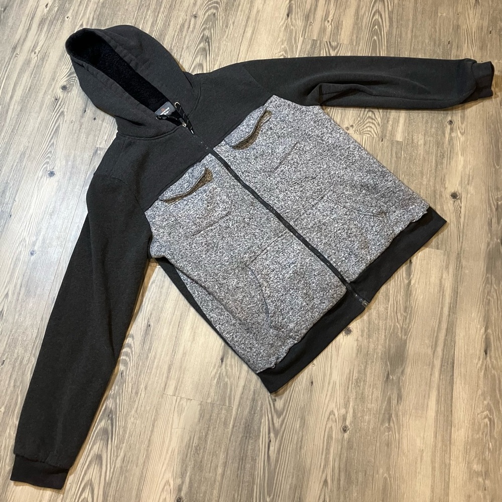Warm Grey and Black Fuzzy Hoodie